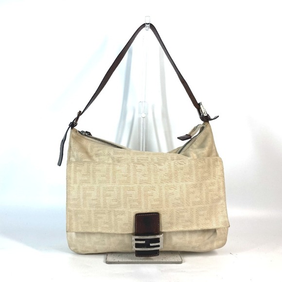FENDI Cream Leather Zucca Shoulder Bag - Picture 1 of 16